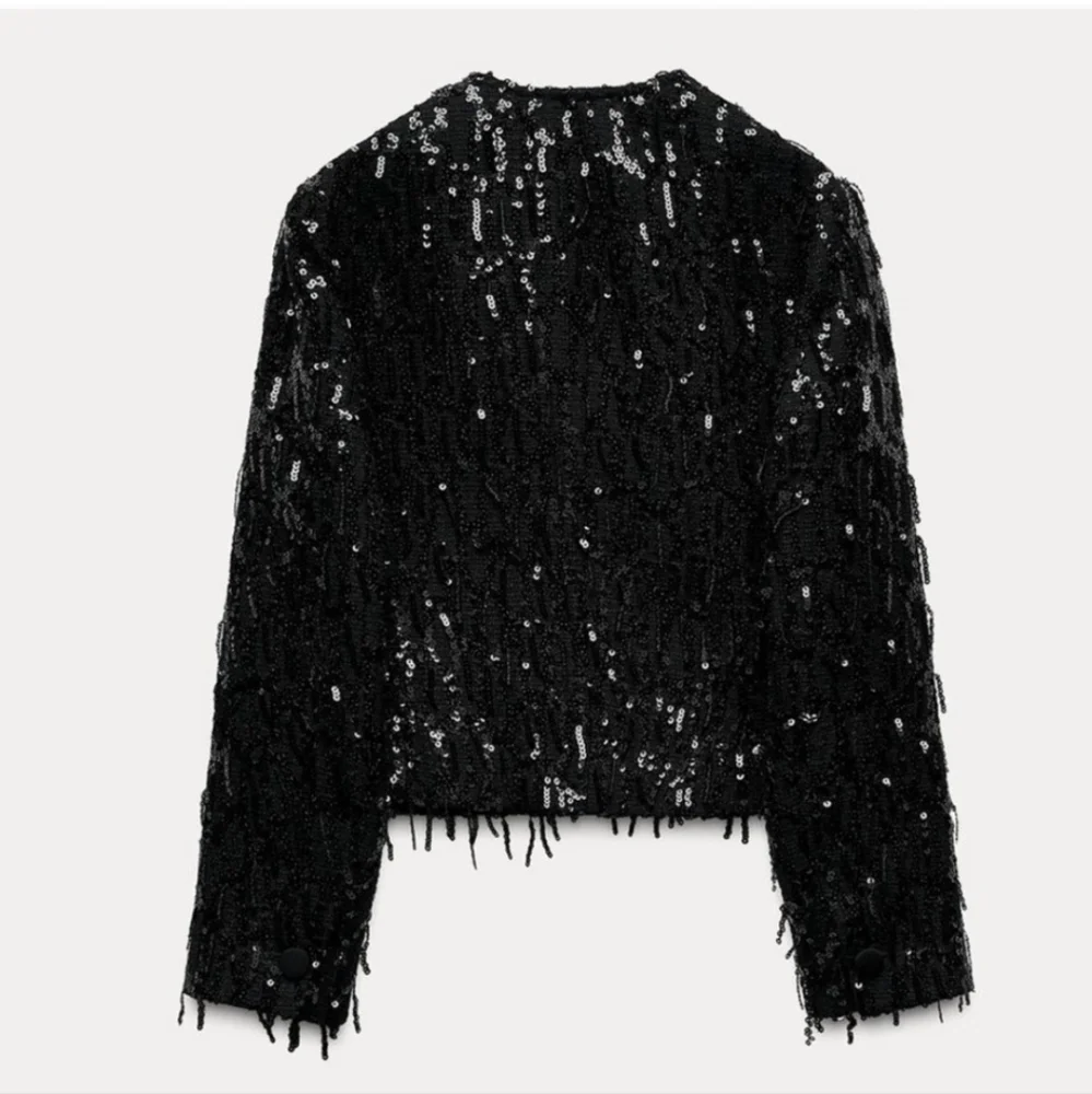 Zara fringe sequin blazer jacket Black Size XS